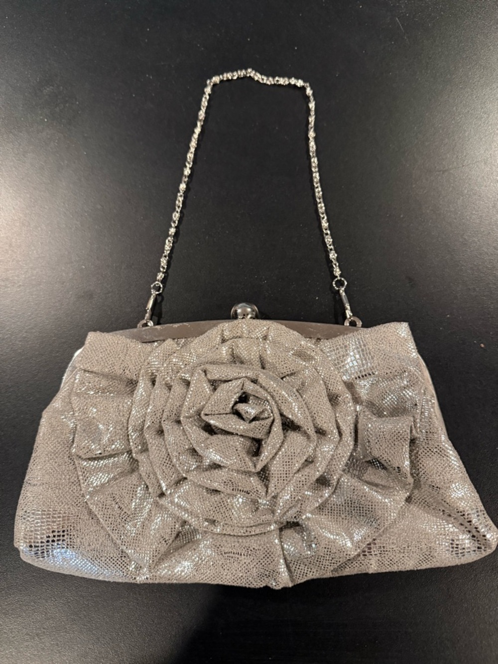 Silver Evening Rose Clutch Handbag - excellent condition
